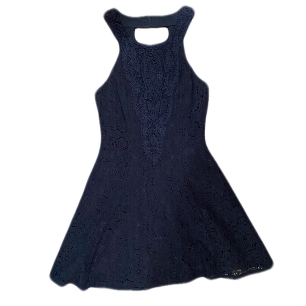 Navy Blue Lace Dress w/ Embroidery